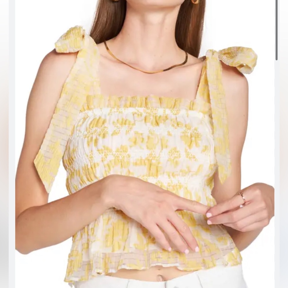 EN SAISON Audrey Smocked Tie Strap Crop Tank In Yellow